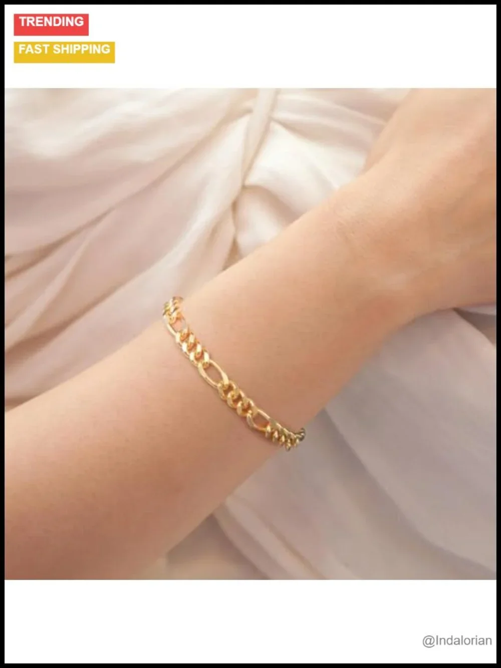 14K Gold Plated Figaro Link Chain Bracelet Lobster Clasp